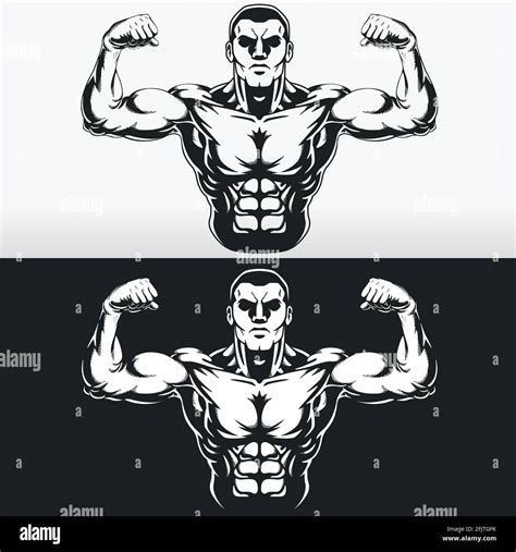 Silhouette Bodybuilding Pose Front Double Bicep Stencil Vector Drawing