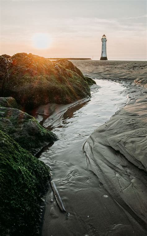 Hd Wallpaper Landscape Photo Of White Lighthouse Coast Sea Sundown