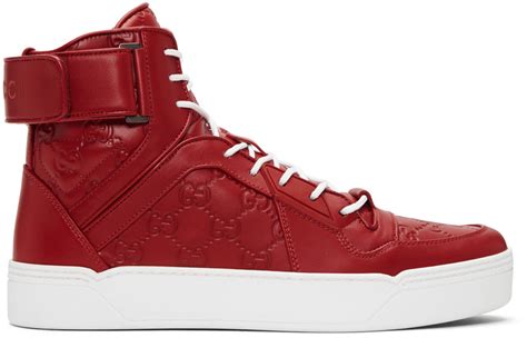 Gucci Red Gg Signature High Top Sneakers Modesens