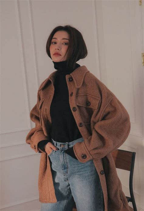 Wool Blend Oversized Button Down Coat Koreanische Modestile