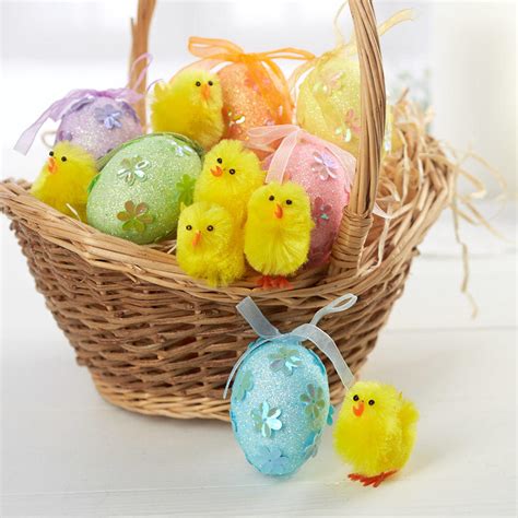 Glittered Easter Egg Ornaments And Chicks Set Vase And