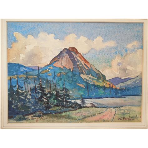 American Watercolor Of Landscape With Mountains~ Listed Merriman