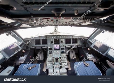 Inside Airplane Pilot Cabin Stock Photo 1244219434 Shutterstock