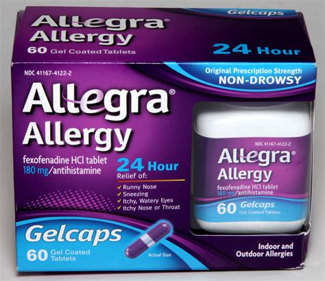 Allegra 24hr Allergy Relief 60 Gelcaps Gel Coated Tablets 180mg