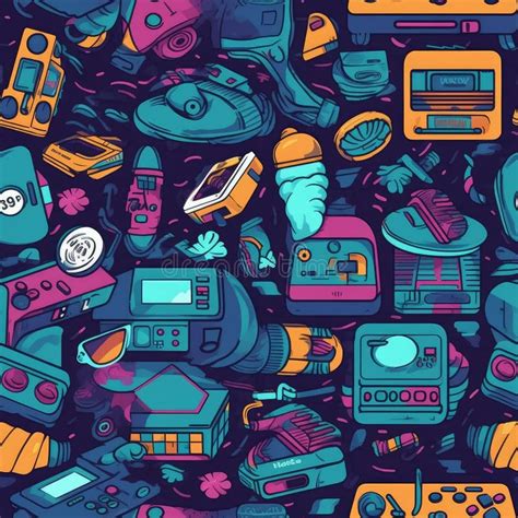 Seamless 80s Retro Pattern With Video Game Theme Stock De Ilustración