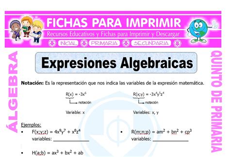 Expresiones Algebraicas Para Quinto De Primaria Fichas Para Imprimir