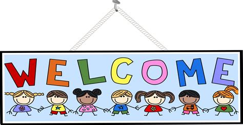 Kids Welcome Sign With Light Blue Background And Rainbow Letters Fun