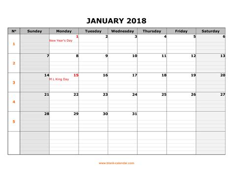 Free Download Printable Calendar 2018 Large Box Grid Space For Notes