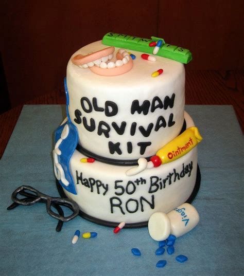 Birthday cake for man motorcycle club cake forbidden kingz crown cake men cake. Old Man Survival Kit Cake 2 | Funny 50th birthday cakes ...