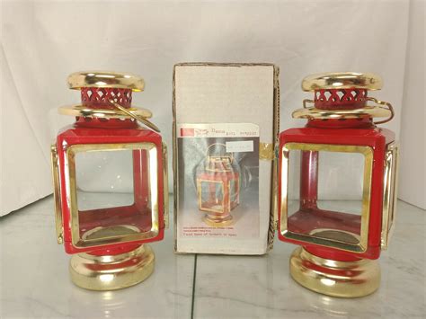 Vintage Sears Red And Gold Candle Lanterns Christmas Antique Carriage