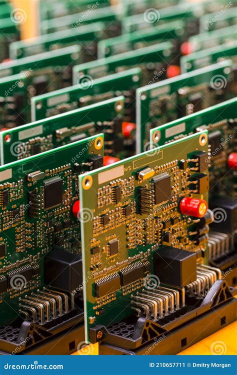 Closeup Image Of Produced Automotive Printed Circuit Boards With