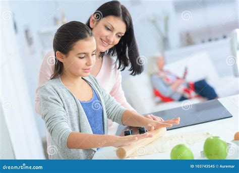 Mother Teaching Daughter To Make Pastry Stock Image Image Of Dark