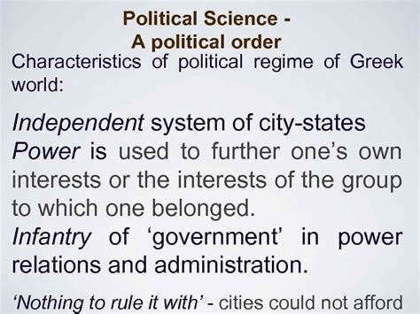 Political Science A political order Characteristics of political