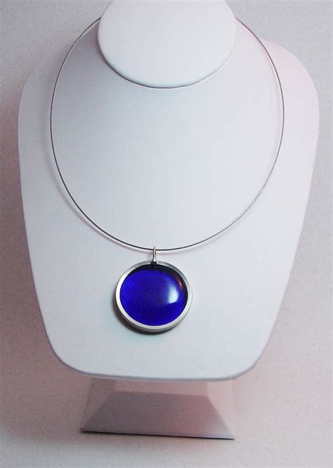 Dark Blue Pendant Necklace Cobalt Melted Glass Marble Necklace Glass