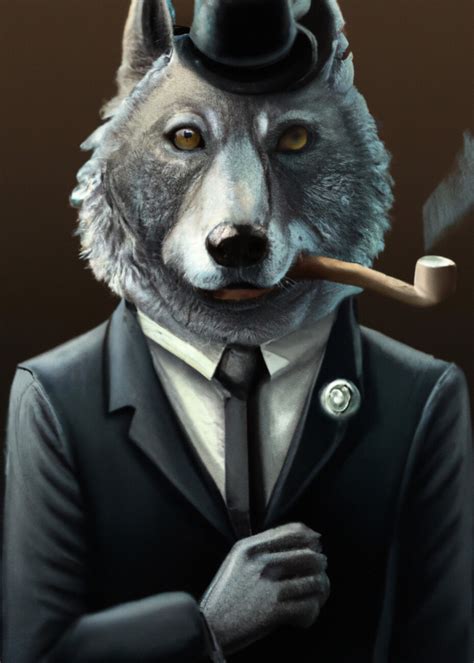 Művészi Illusztráció Mafia Wolf Smoking Animal Europosters