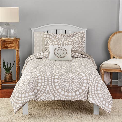 *presses snooze button for the 15th time*. Mainstays Taupe Ikat Medallion Bed in a Bag Bedding, Twin ...