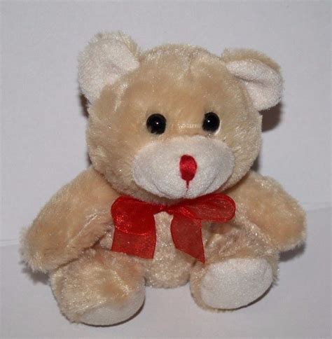 Greenbrier Sitting Teddy Bear 6 Beige Tan Plush Red Bow Soft Toy