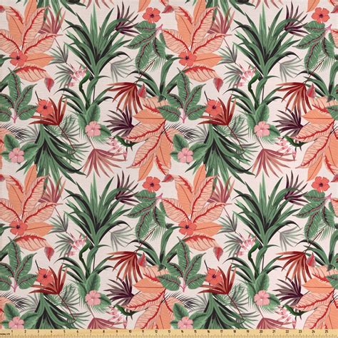 Botanical Fabric By The Yard Natural Theme Various Leaves Pattern