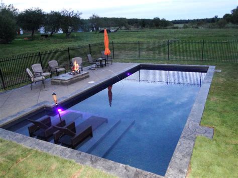 Simple Rectangular Pool With Pool Furniture And Fireplace Rectangular Pool Inground Pool