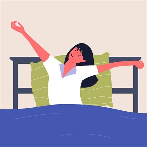 Premium Vector Woman Wake Up In The Morning Stretching In Bed With Raised Arms Flat