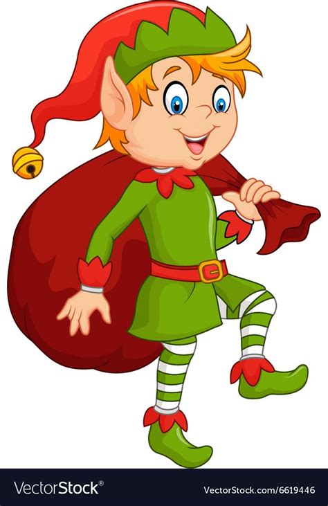 Cartoon Cute Elf With Sack Royalty Free Vector Image Christmas Elf