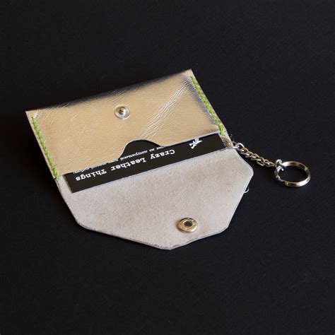 Card Holder Keychain Leather Silver Genuine Leather Credit Etsy
