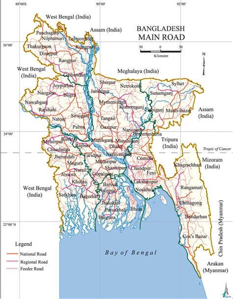 Map Of Road Network Of Bangladesh Tourism Directory Of Bangladesh
