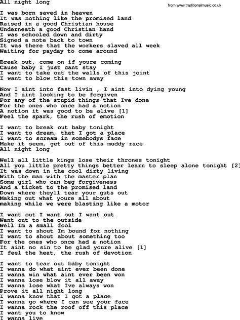 Bruce Springsteen Song All Night Long Lyrics
