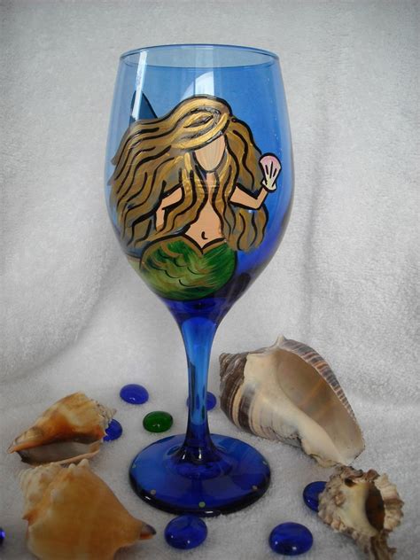 Hand Painted Mermaid Wine Glass By Mooneyesdesigns On Etsy