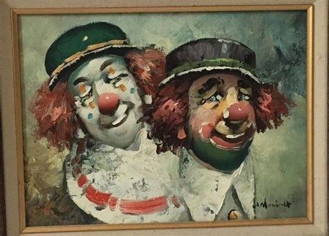 Rare Original Clown Oil Canvas Painting By Listed W Moninet French