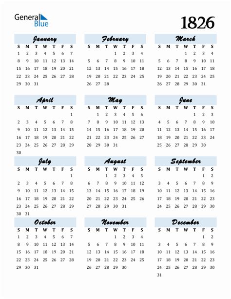 Free 1826 Calendars In Pdf Word Excel