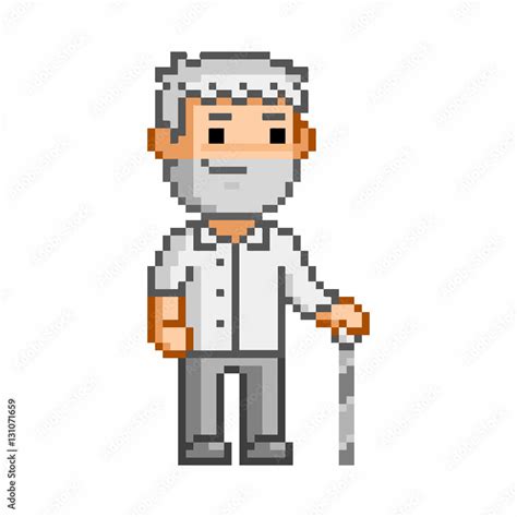 Vector 8 Bit Pixel Art Elderly Man Stock Vector Adobe Stock