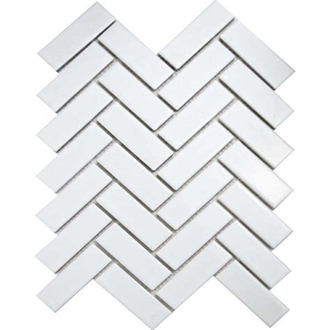 Pixel White Herringbone Gloss 22x73 Mosaic Tiles Walls And Floors