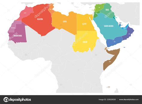 Arab World States Political Map With Colorfully Higlighted 22 Arabic Speaking Countries Of The
