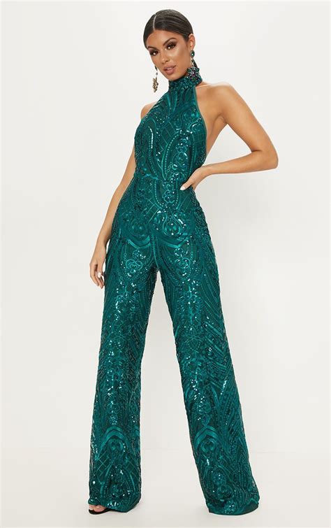 green sequin high neck jumpsuit jumpsuit elegant high neck jumpsuit prom jumpsuit