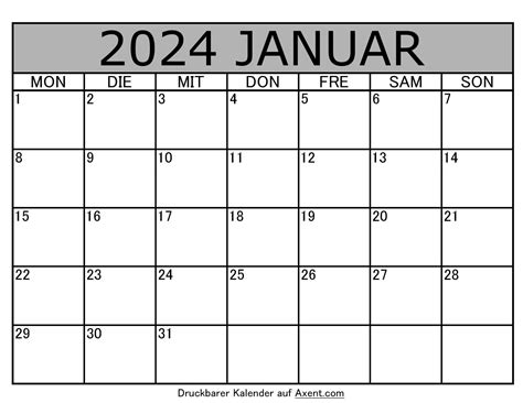 Druckbare Kalendervorlage Januar 2024 Time Management Tools By Axnent