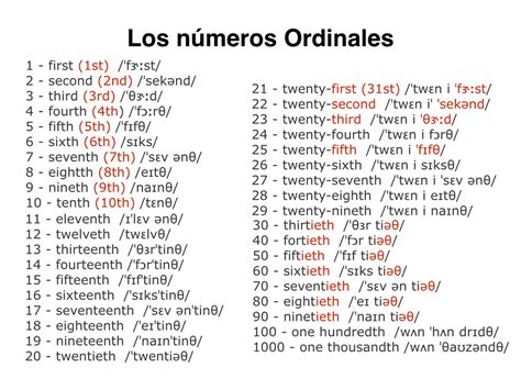 Numeros Ordinales En Ingles Del 1 Al 100