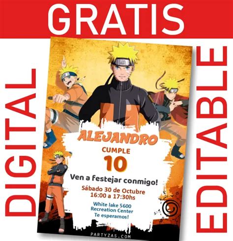 Gratis Invitación Naruto Editable Digital