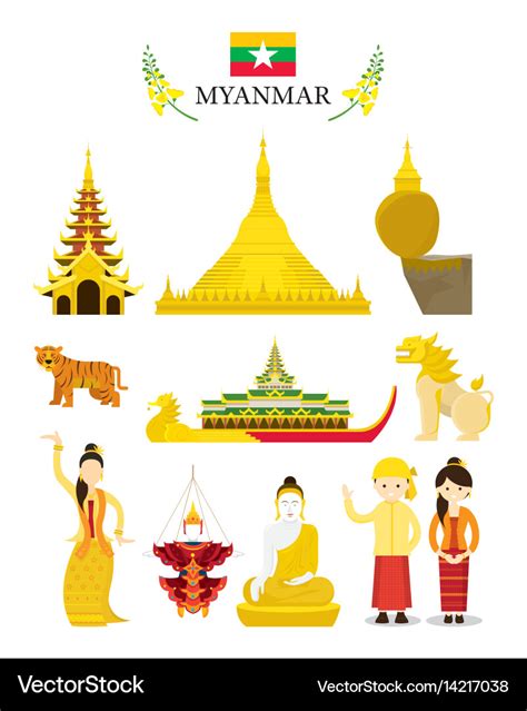 Myanmar Landmarks And Culture Object Set Vector Image