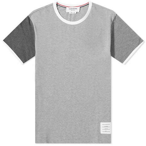 Thom Browne Mens Contrast Sleeve Ringer T Shirt In Tonal Grey Thom Browne