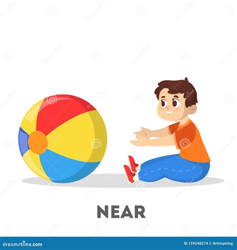 Kid And Ball Learning Preposition Concept Girl Beside The Ball