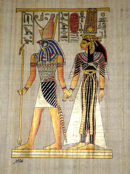 Egyptian Papyrus Painting Queen Nefertari And Horus Dramatic Blackground
