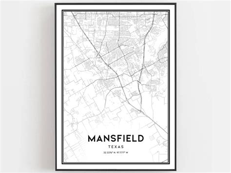 Mansfield Map Print Mansfield Map Poster Wall Art Tx City Etsy