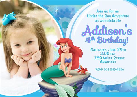 Disney Princess Ariel Birthday Invitation The Little