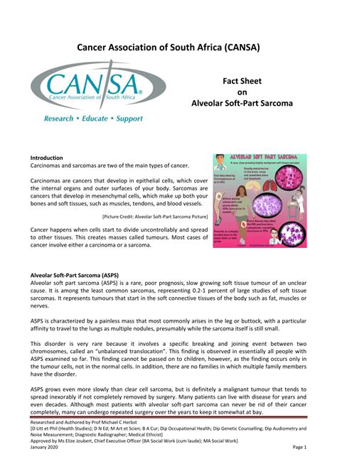 pdf cancer association of south africa cansa fact sheet on alveolar soft part sarcoma