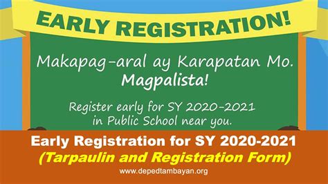 Early Registration for SY 2020-2021 (Tarp. and Registration Form)