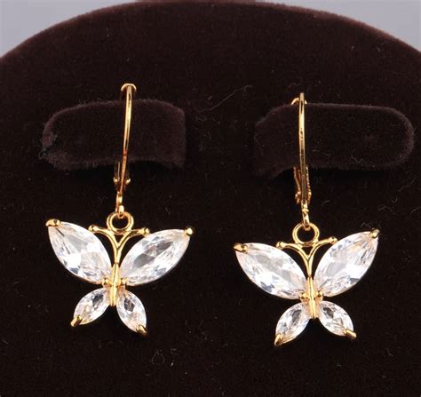 Lovely Butterfly White Zircon Gold Filled Jewelry Drop Dangle Earring