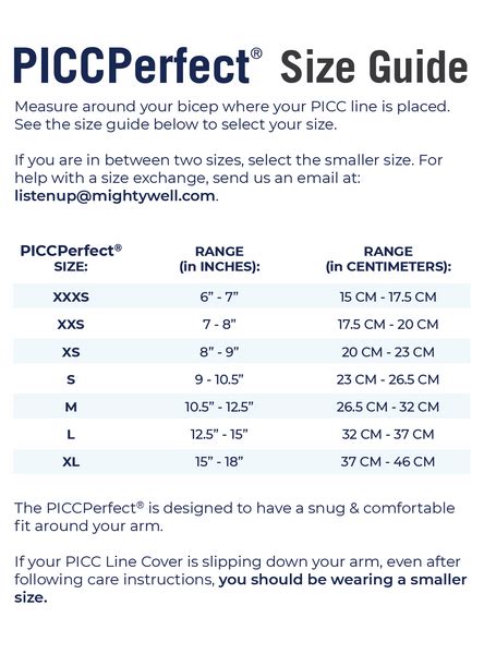 Piccperfect Size Guide Picc Line Cover Size Chart Mighty Well