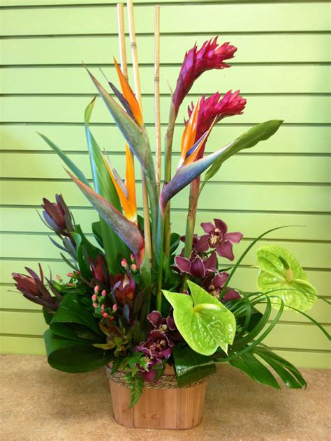 Tropical Arrangement Birds Of Paradise Red Ginger Anthurium And