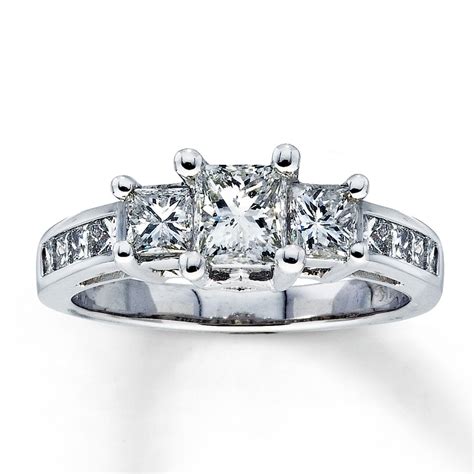 Jared Three Stone Diamond Ring 2 Ct Tw Princess Cut 14k White Gold